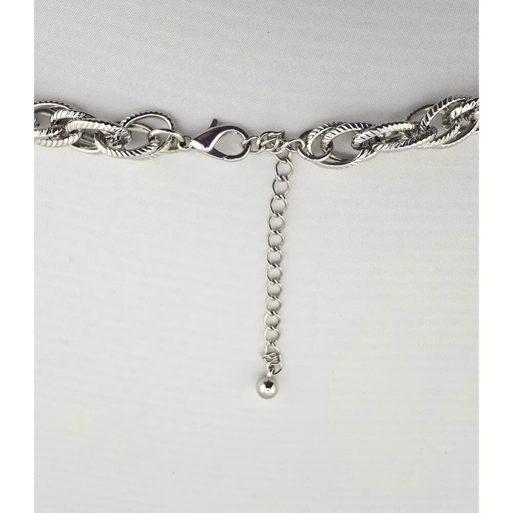Silver Tone Twisted Rope Link Chain Necklace 62” Long Layering Statement or Belt